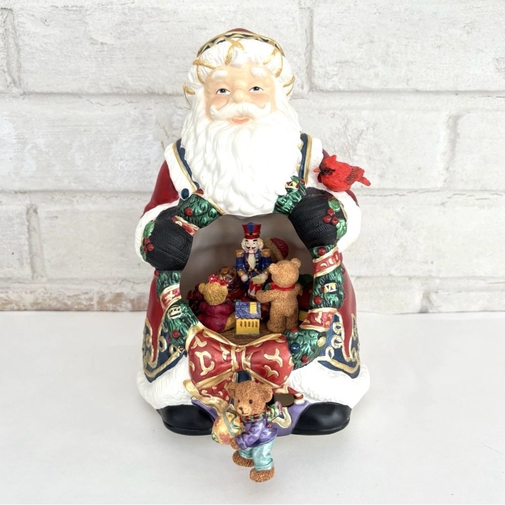 Traditions Wind Up Musical Santa Toys Bear In Front Moves Left To Right Ceramic
